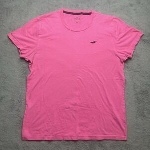 Hollister Tshirt Men's Pink Solid Logo Crew Neck Tee Size Large 100% Cotton